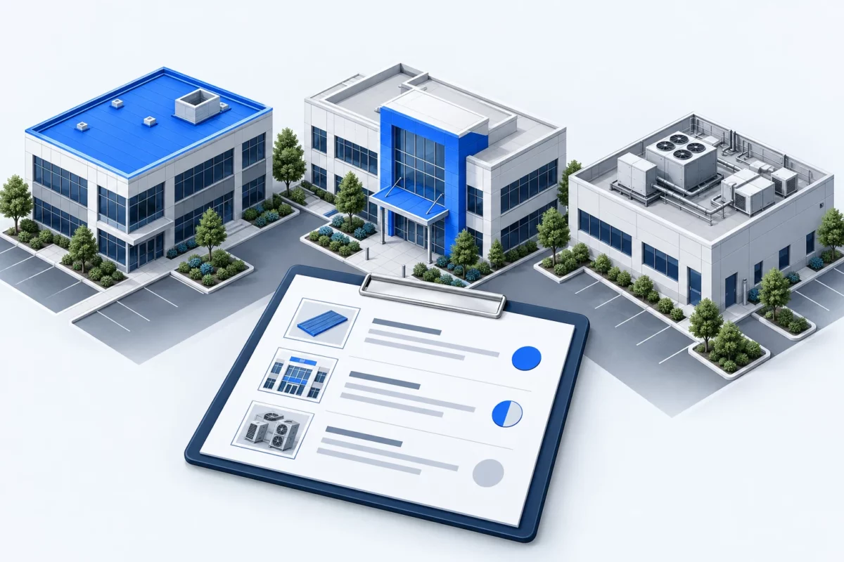 Commercial building capital priorities for roof, facade and mechanical-system upgrades.