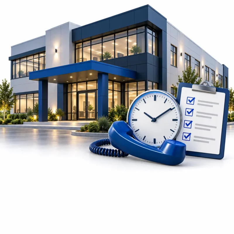 Illustration of round-the-clock facility issue intake and response coordination.